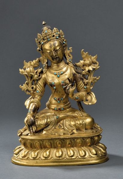 null Statuette de Tara blanche en bronze doré
Sino-tibétain, XVIIIe siècle

A gilt...