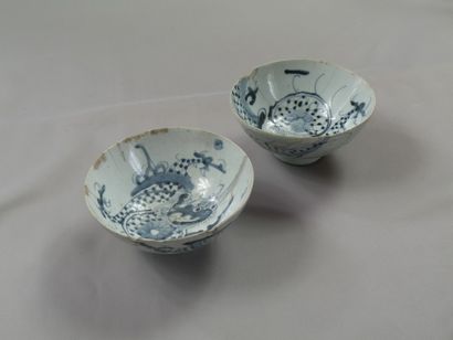 Deux bols en porcelaine bleu blanc, Vietnam,...