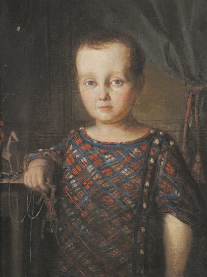 Ecole FRANCAISE du XIXe siècle Petit garçon au pantin Huile sur toile d'origine....
