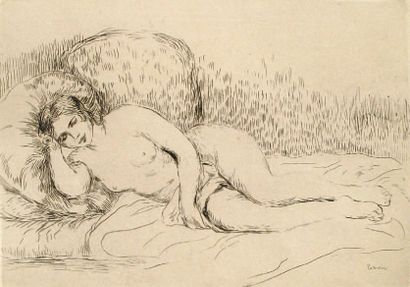 Auguste RENOIR (1841 - 1919) Femme couchée tournée à gauche (Delteil 15) Eau-forte....