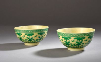 null Paire de bols en porcelaine émaillée vert sur fond jaune

Chine, marque et époque...
