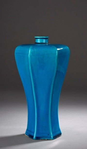 Vase meiping hexagonal émaillé turquoise...