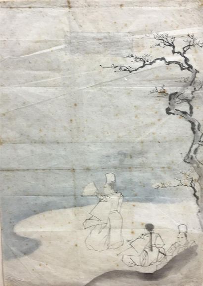 null Quatre peintures à l'encre et couleurs sur papier encadrées sous verre
Japon
L'une...