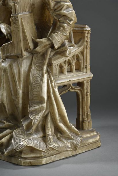  Sainte Cécile en albâtre sculpté en ronde-bosse Castille, attribuée à Gil de Siloé...