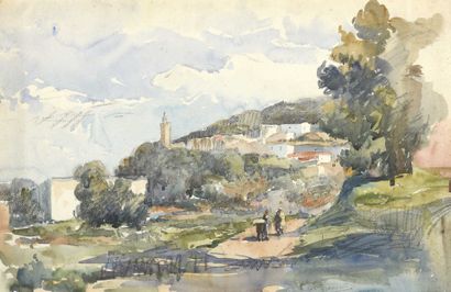 André ROMANET (XXe siècle)
Vue de village
Aquarelle.
Signée...