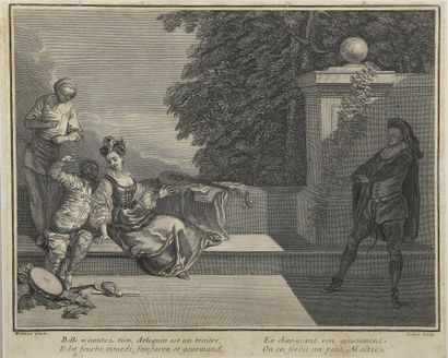 null D'après Watteau, XVIIIe siècle
Les comédiens italiens
Deux épreuves, l'une coupée...