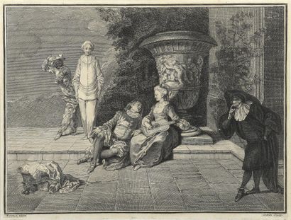 null D'après Watteau, XVIIIe siècle
Les comédiens italiens
Deux épreuves, l'une coupée...