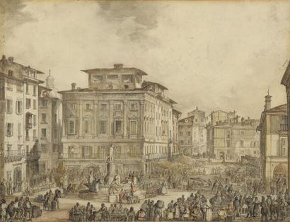 null Giuseppe CANELLA (Vérone 1788 - Florence 1847)
Vue animée d'une place en Italie...