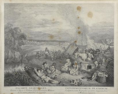 null D'après Watteau, XVIIIe siècle
Escorte d'équipage
Épreuve. (taches).
31 x 40...