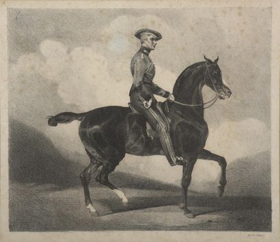 null D'après Gérica ult, début du XIXe siècle
Horse-guard monté sur un cheval bai-cerise
Épreuve.
23...