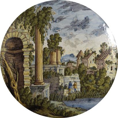 null Médaillon circulaire, Castelli,
XVIIIe siècle
Majolique à décor polychrome d'un
paysage...