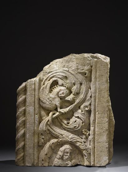 null Fragment de montant de porte, Italie, XIIIe siècle
En pierre calcaire sculptée...