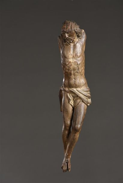 null Christ, XVIe siècle
En bois sculpté, tête inclinée sur l'épaule droite, yeux...