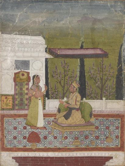 null Couple sur une terrasse
Inde du Nord, fin du XVIIIe siècle
Pigments sur papier.
H....
