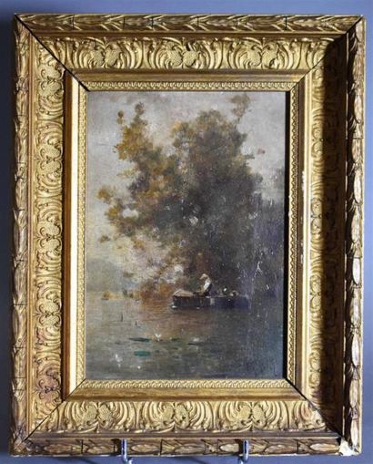 null Jean D'ALHEIM (1832-1894)
Paysage lacustre
Huile sur panneau 
21,5 x 15,5 c...