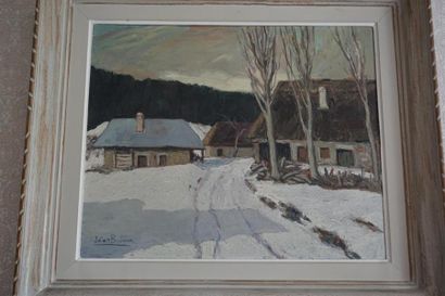 null Julien BOUVIER (1913-1973) 
Route des Déserts à la Féclaz. 
Panneau. 
49 x 60...