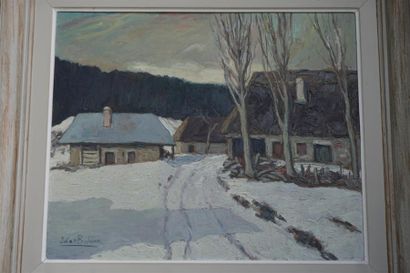 null Julien BOUVIER (1913-1973) 
Route des Déserts à la Féclaz. 
Panneau. 
49 x 60...
