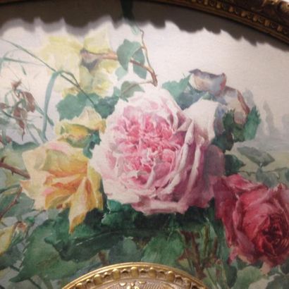 null Eugénie FAUX-FROIDURE (1886-?) 
Bouquet de roses
Aquarelle de forme cintrée
Signée...