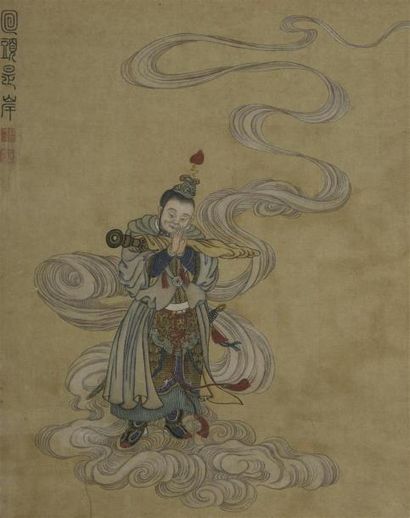 null Deux petites peintures à l'encre et couleurs sur soie encadrées
Chine, XIXe...