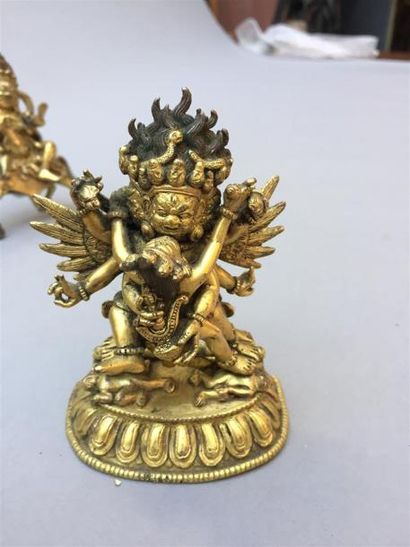 null STATUETTE DE VAJRAKILAYA et sa parèdre en bronze doré
Tibet, XIXe siècle
Représenté...