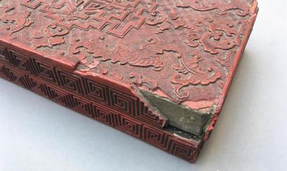 null Boîte couverte en laque rouge sculptée
Chine, XIXe siècle
Rectangulaire, sculptée...