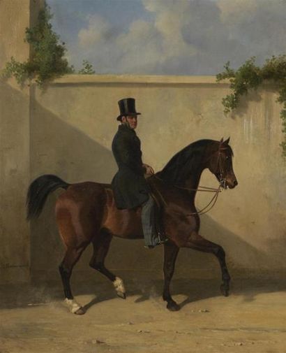 null J. de BONNEMAISON (1809-1865)
Portrait équestre d'homme en habit
Toile d'origine.
Signé...