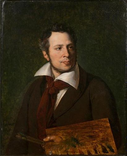 null Esprit Aimé LIBOU R (né à Laval en 1784)
Portrait d'un artiste à la palette...