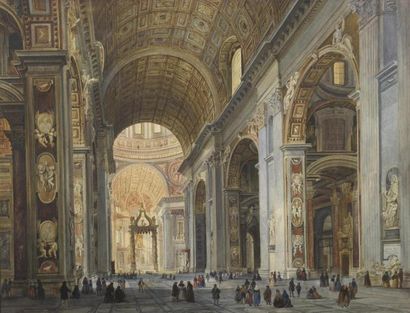 null Vincenzo MARCHI (Rome 1818 - 1894)
Vue animée de l'intérieur de Saint-Pierre...