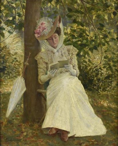 null Clovis DIDIER (1858-?)
Femme à la lecture, 1899
Huile sur toile signée et datée...