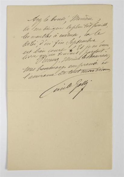 null Émile Gallé (1846-1904)
Deux lettres autographes
Signées datées du 29 juillet...