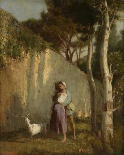null Pierre GRIVOLAS (1823-1906)
Femme à la biquette
Huile sur toile signée en bas...