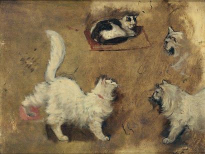 Attr. à Louis Eugène LAMBERT (1825-1900) Etudes de chats Panneau peint au revers....