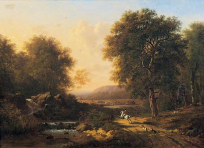 Victor de GRAILLY (Paris 1804 - 1889) Scène de chasse à courre en forêt Toile. (accidents)....