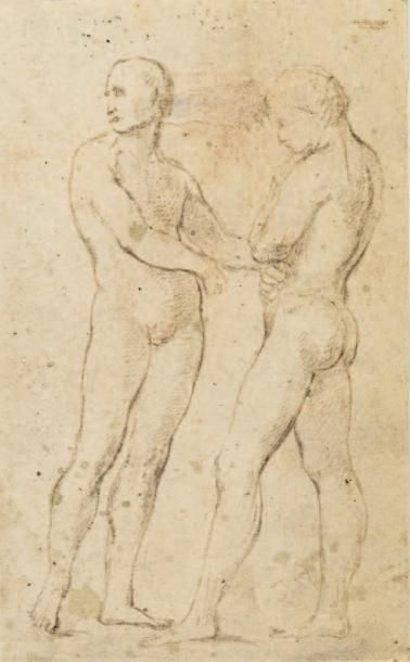 École ITALIENNE du XVIe siècle Etude de deux personnages, d'après Raphael Plume et...