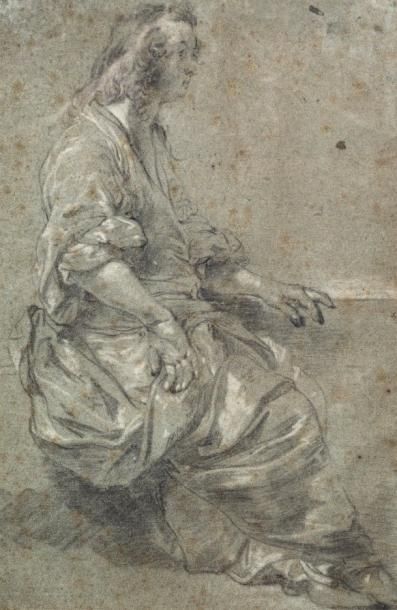 null Entourage de Cornelis BEGA Femme assise de profil Crayon noir et rehaut de craie...