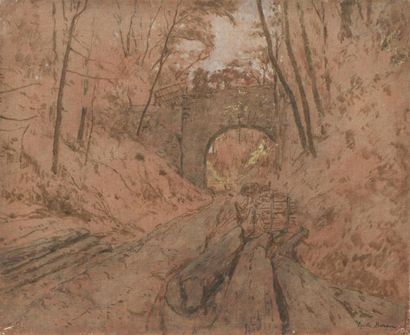 null Emile BARAU
Chemin de fer dans un sous bois en automne
Huile sur toile signée...