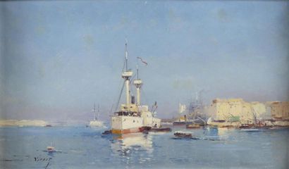 null Jacques LIEVIN, Eugène GALIENLALOUE
(1854-1941) dit
Le port de Sète
Huile sur...