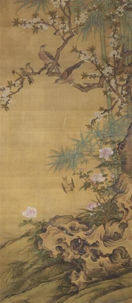 null Grande peinture à l'encre et couleurs sur soie
Chine, dynastie Qing, XIXe siècle
Représentant...