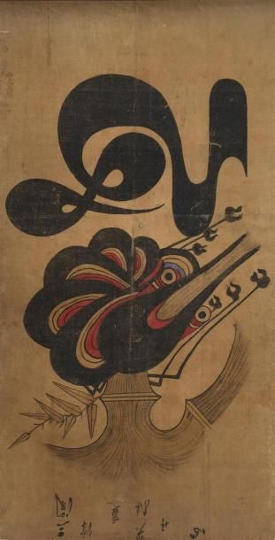 null Peinture en rouleau à l'encre et couleurs sur soie 
Corée, XXe siècle
De type...