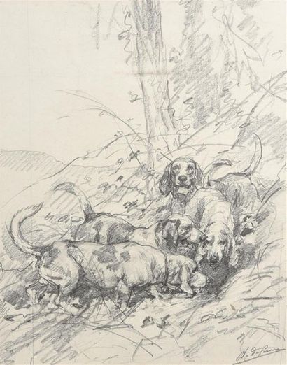 null Charles-Olivier de PENNE (1831-1897)
Chiens de chasse
Dessin signé en bas à...