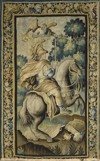 null Aubusson, 1ère moitié du XVIIIe, tapisserie en laine et soie représentant Alexandre...