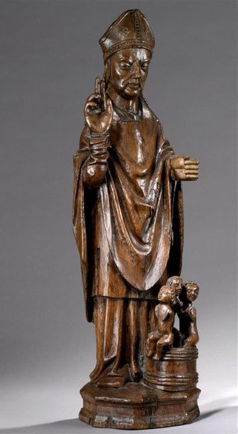 null Saint Nicolas en chêne sculpté, dos ébauché, Nord de la France, dernier tiers...