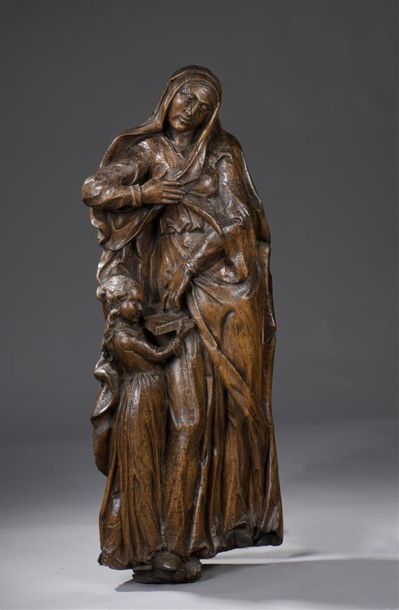 null Sainte Anne enseignante en bois fruitier sculpté, Sud de la France, fin du XVIe...