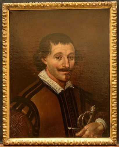 null École romaine vers 1620
Portrait d'homme tenant une épée
Toile.
Au dos une attribution...