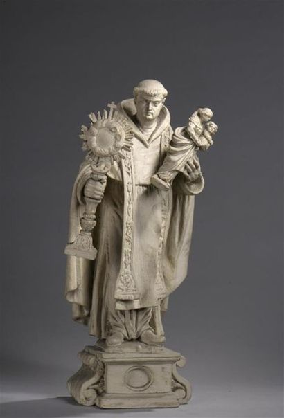 null Saint Hyacinthe Odrowac de Cracovie en bois sculpté en ronde-bosse et monochromé...