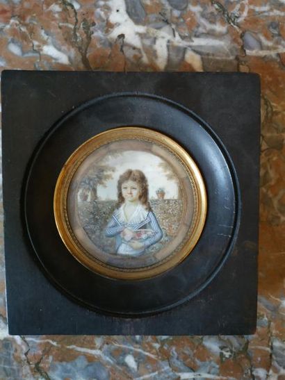 null Ecole française du XIXe siècle, miniature représentant un enfant au panier de...