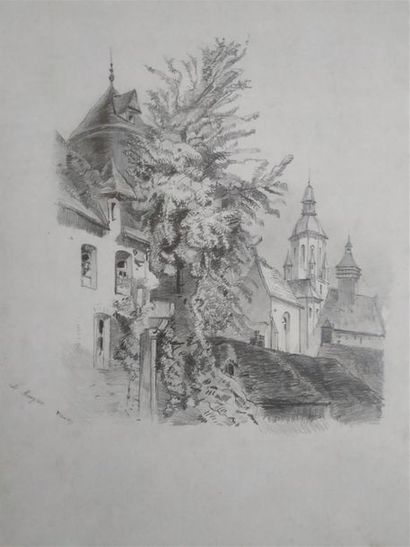 null Vue d'un clocher
Crayon gras
Signé 'L. Mongras' et daté '23 juin 1879'
48 x...