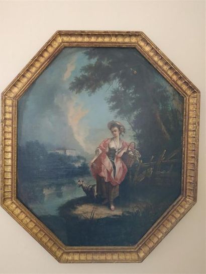 null Ecole française du XVIIIe siècle
La chevrière
Huile sur toile de forme octogonale
74...