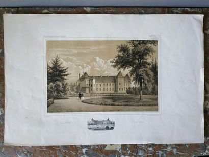 null Eugène NESLE (1822 - 1871)
Vue du Château de Lantilly et du Château de Flée...