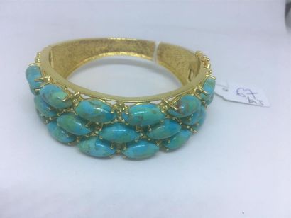 null Bracelet manchette en vermeil (950 ) alternant turquoises et péridots taillés...